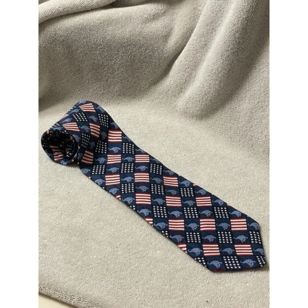 Republican Elephants Blue Patriotic Necktie American Flags‎ 100% silk RM Style
